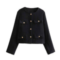 Cropped Crew-Neck Jacket with Pockets
