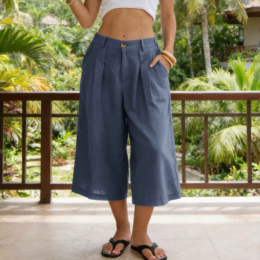 Women's Cotton-Linen Wide-Leg Cropped Pants – 9 Colours