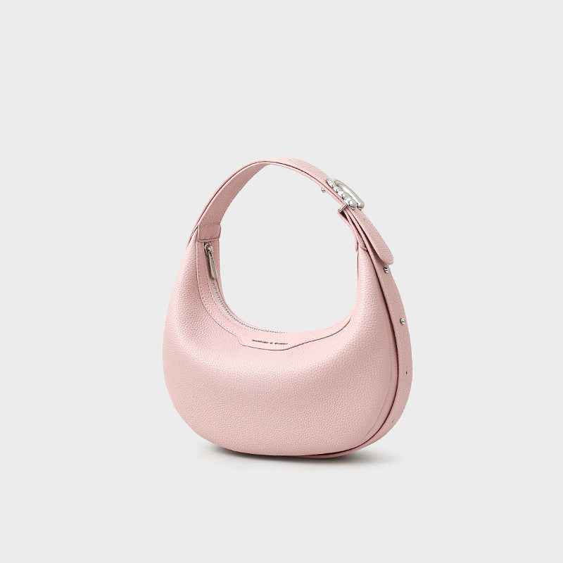 Genuine Leather Dumpling Shoulder Bag — Pink, White & Black