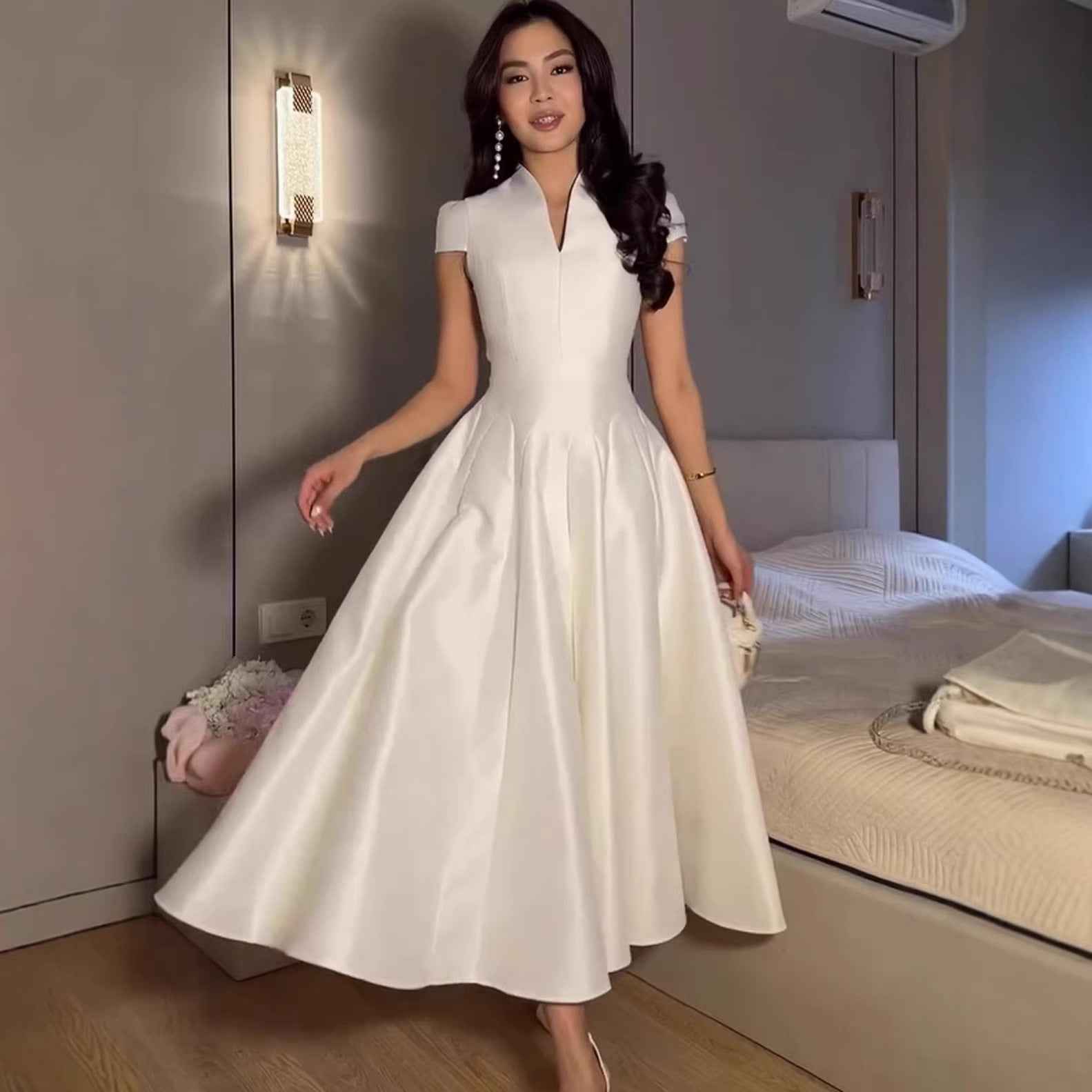 French-Style Flared Maxi Dress – Short Sleeve Elegance