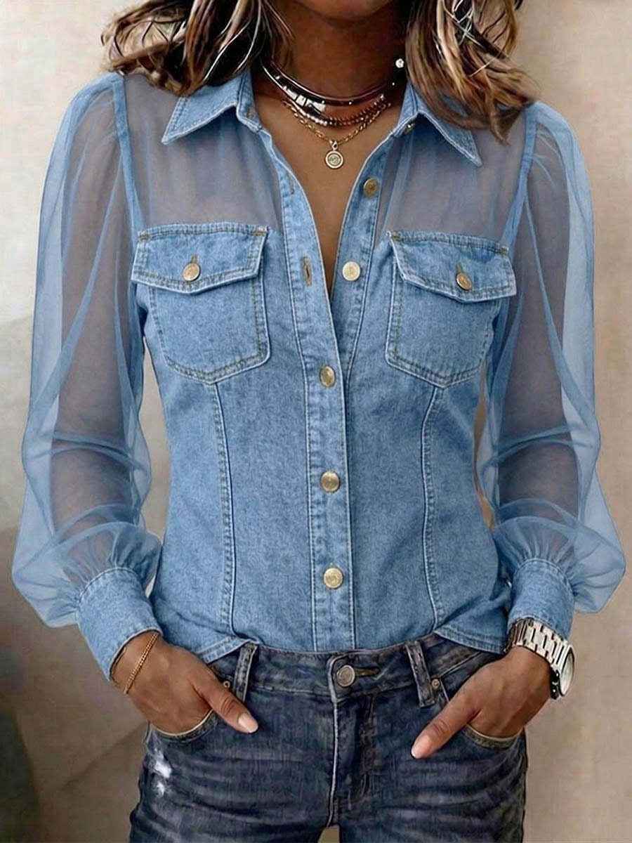 Women's V-Neck Lace Long Sleeve Top