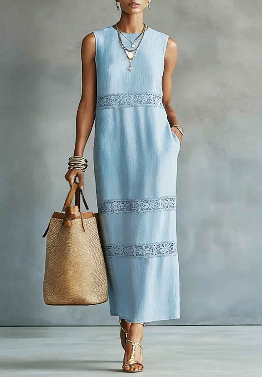 Womens Elegant Solid-color Lace Casual Dress