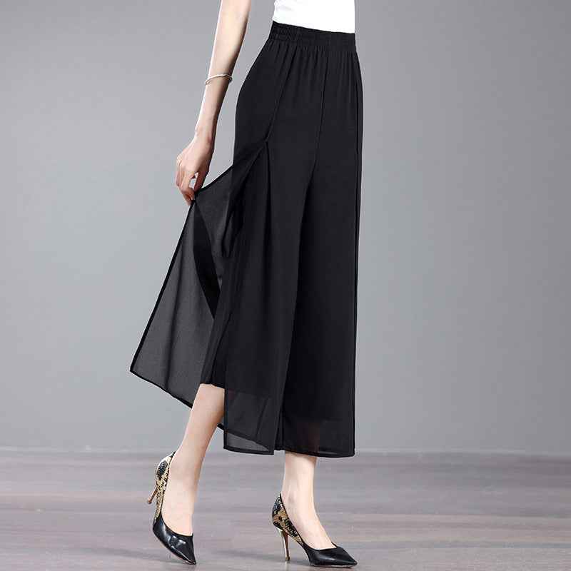 Chiffon Slit Wide-Leg Pants — Chinese-Inspired, Ultra-Thin, Plus Sizes
