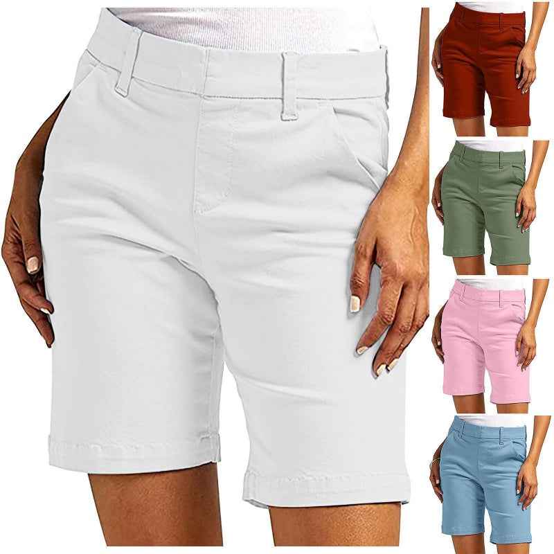 High-Stretch Straight-Leg Shorts with Pockets