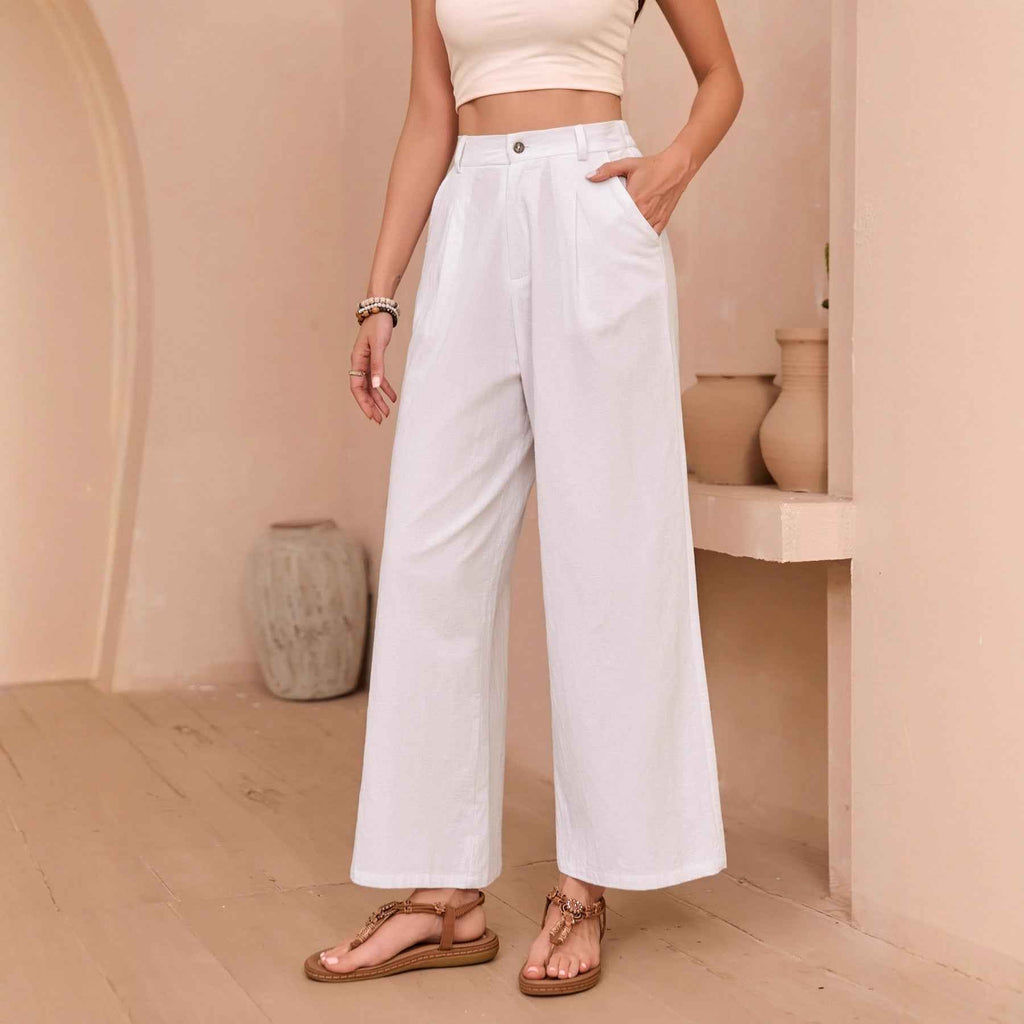 Women's Linen High-Waist Wide-Leg Casual Trousers