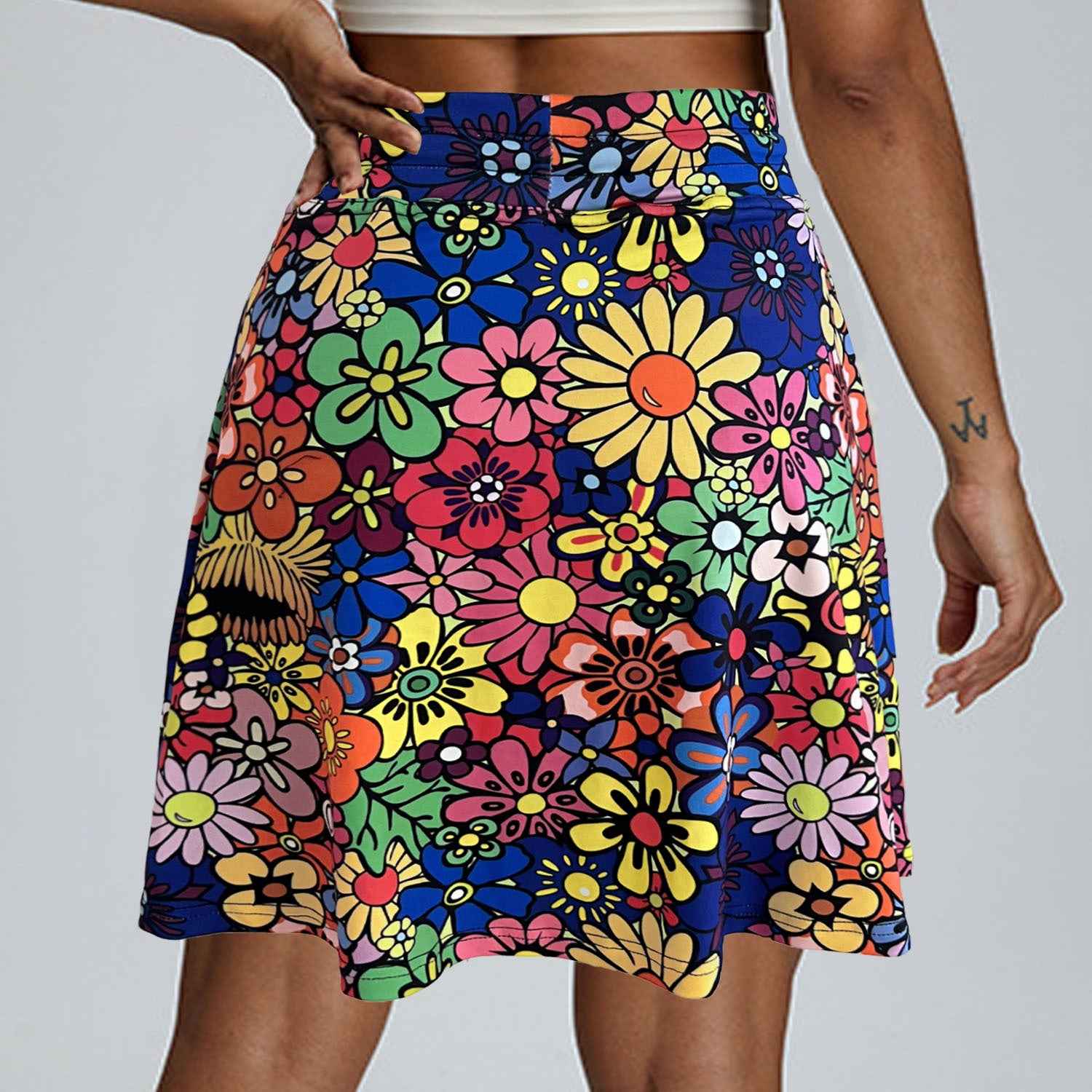 Women's Floral Print High Waist Skort With Pockets Tie Waist Ruffle Hem Athletic Skirt With Built-in Shorts