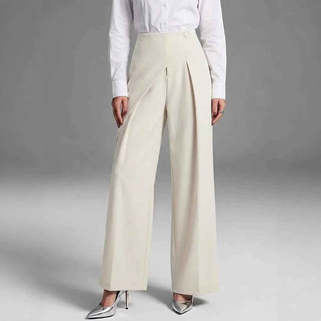 Women's High-Waist Straight-Leg Suit Trousers — Asymmetric Patchwork