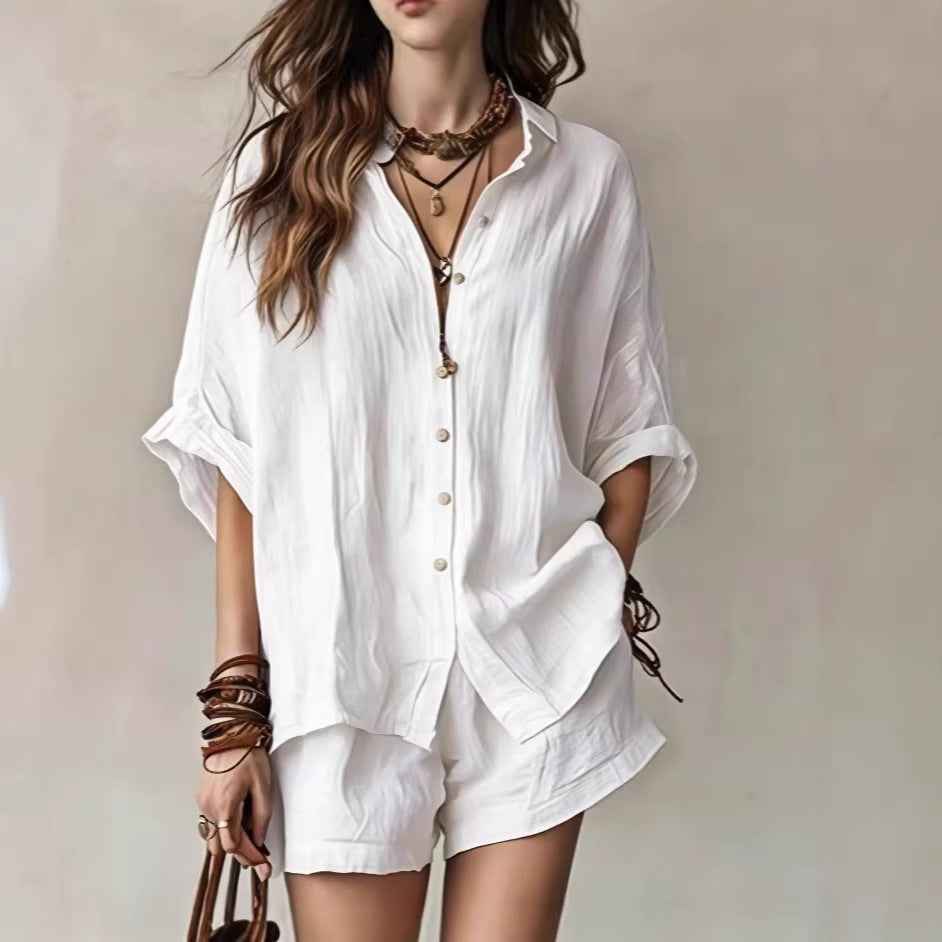 Patchwork Sleeveless Shirt & Shorts Set – Minimalist Summer Co-ord
