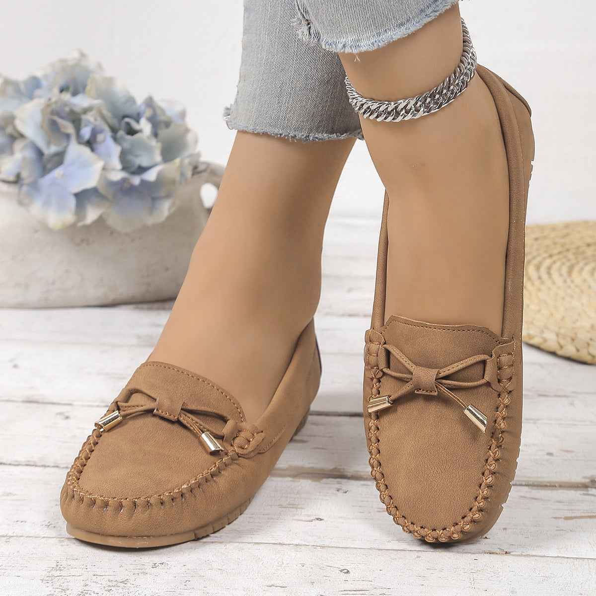 Women’s Casual Slip-On Flat Shoes – Hand-Stitched PU Loafers | Sizes 36–43