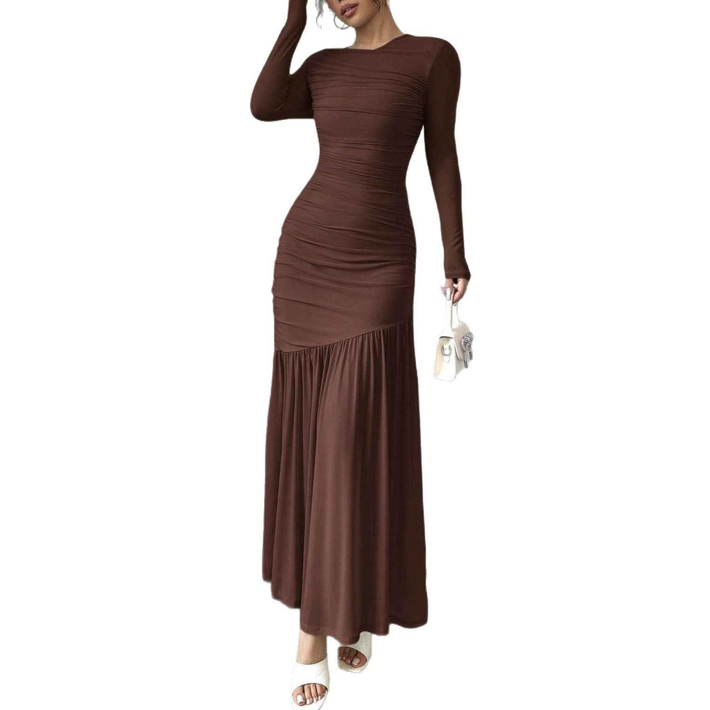 Fashionable Slim-fit Pleated Elegant Long-sleeve Dress