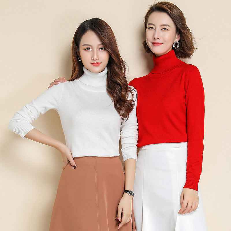 Womens Turtleneck Pullover Sweater Loose-fit Knitwear