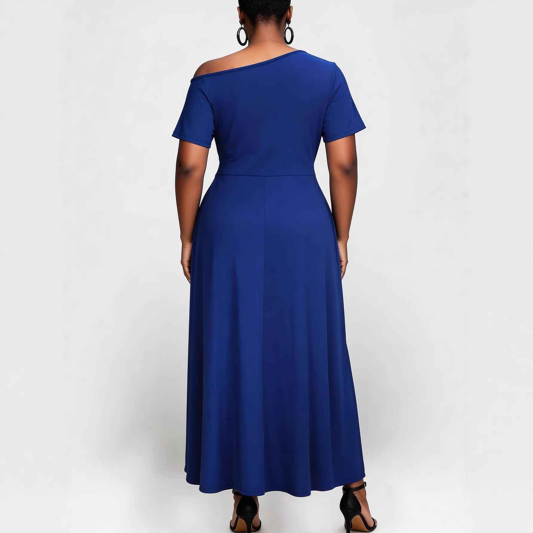 Off-Shoulder Asymmetric Hem Maxi Dress – Plus Size