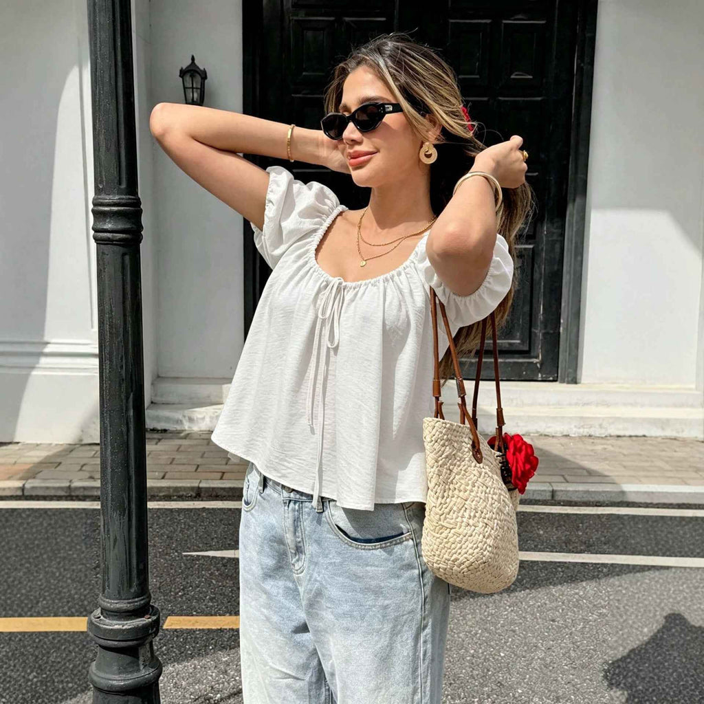Drawstring-design Casual Versatile Top