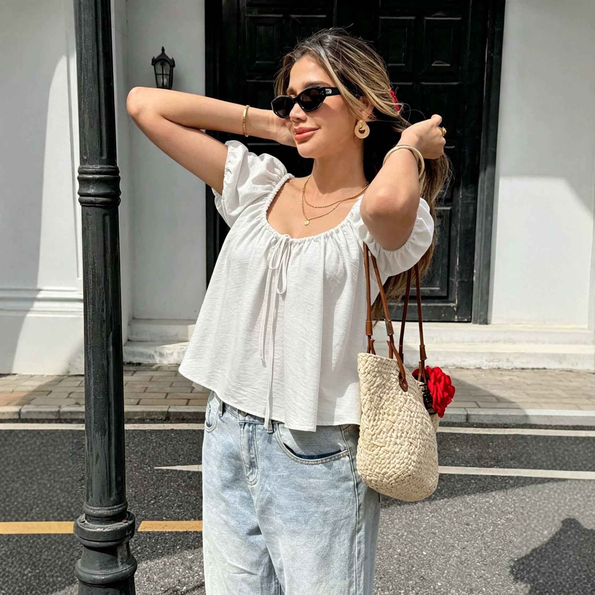 Drawstring-design Casual Versatile Top