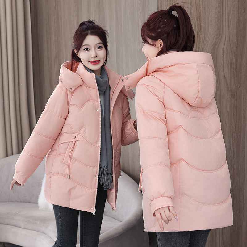 New Solid-Color Mid-Length Puffer Jacket With Hood