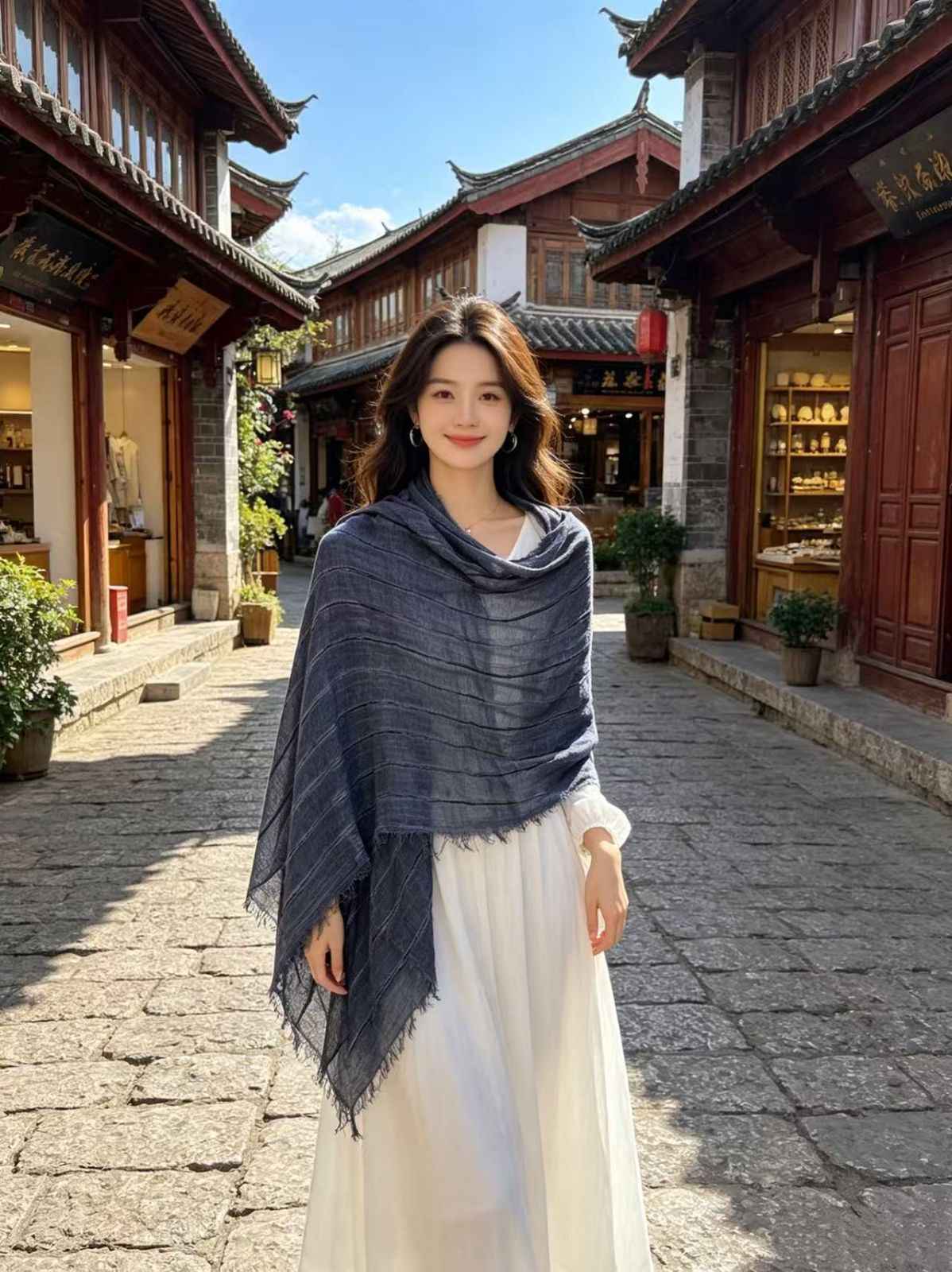 Cotton-linen Striped Shawl