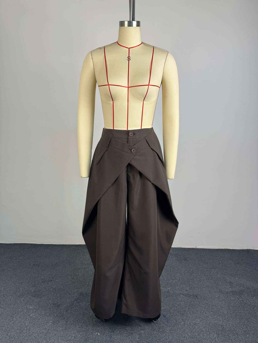 Asymmetric Cross Over Fold Waist Deconstructed Wide Leg Tailored Pants