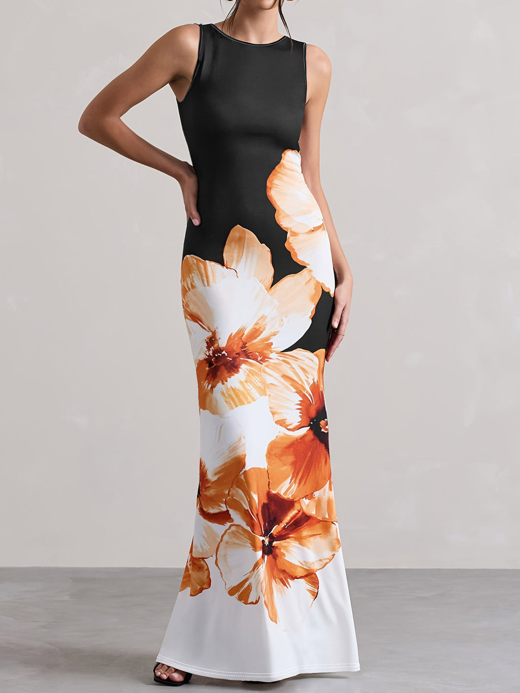 Floral Print Sleeveless Loose-Waist Maxi Tank Dress