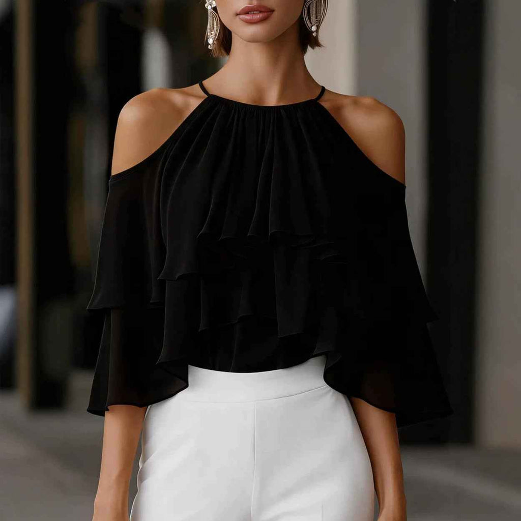 Summer Stylish And Elegant Versatile Off-shoulder Ruffled Chiffon Blouse