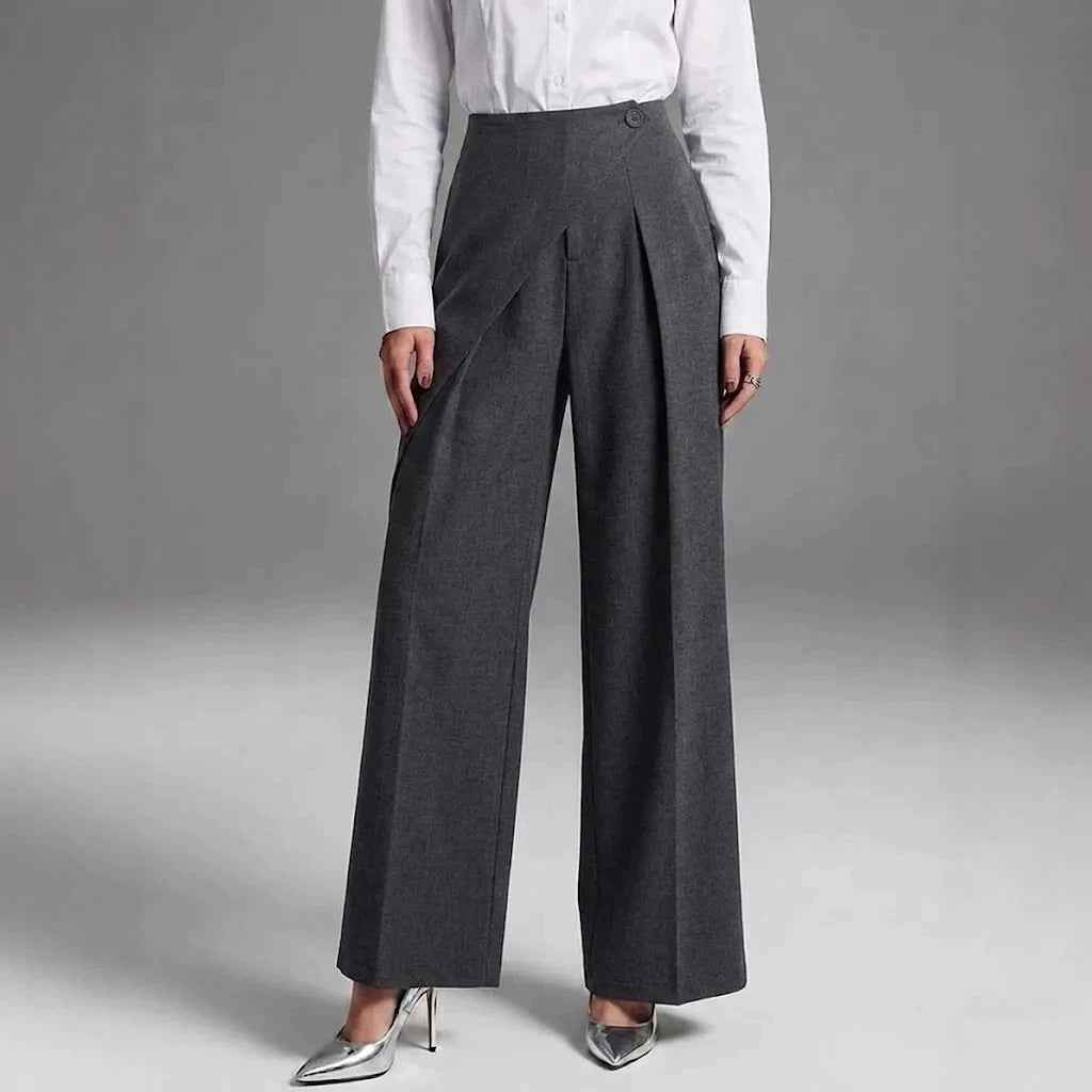 Women's High-Waist Straight-Leg Suit Trousers — Asymmetric Patchwork