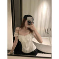 Lace-collar Waist-cinching, Figure-flattering Short-sleeve Top