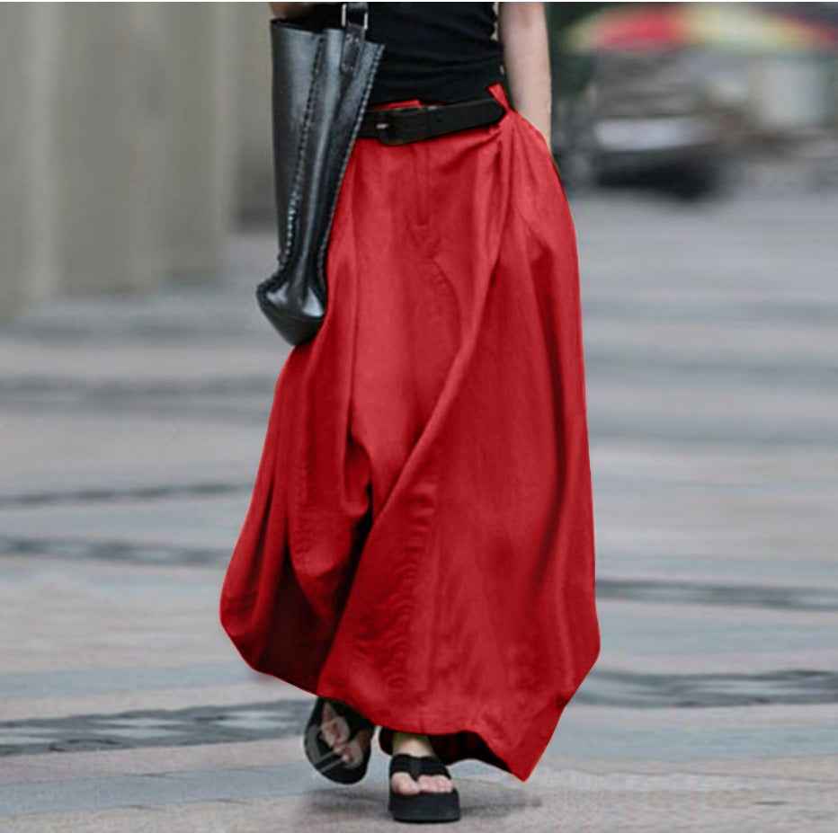 High-Waisted Flared Maxi Skirt — British-Style with Pockets