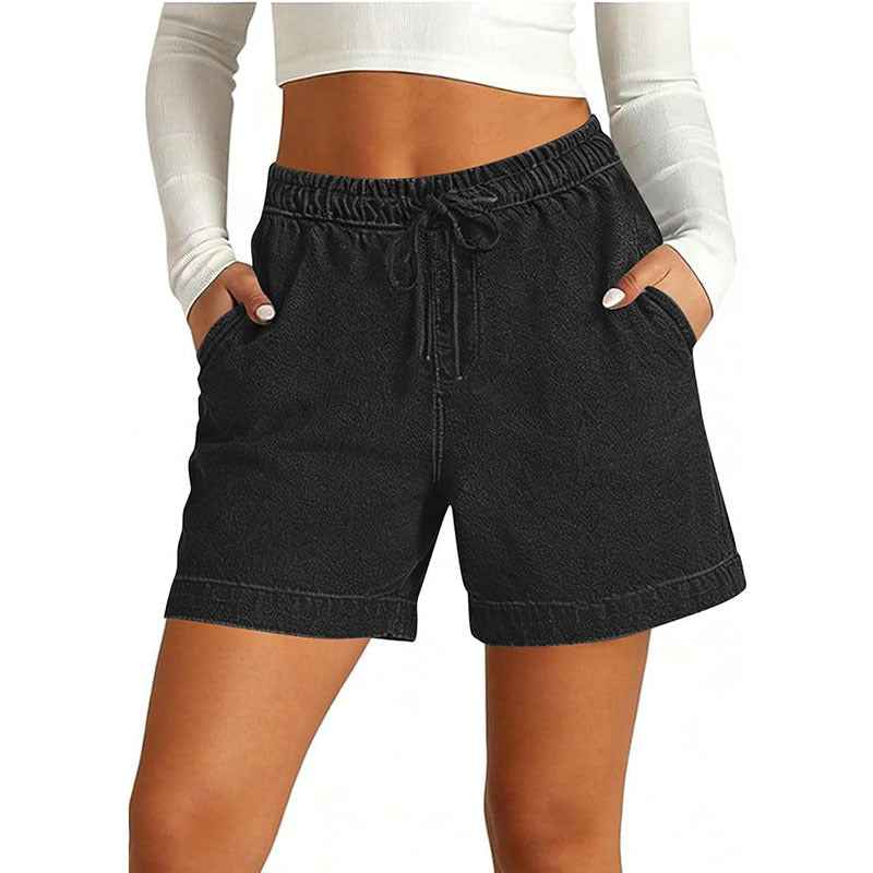 Women's High-Waist Denim Shorts – Cropped, Retro Style with Pockets