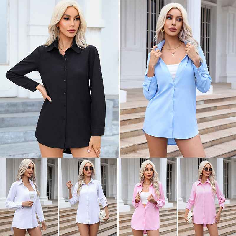 Womens Mid-length Loose-fit Chiffon Blouse