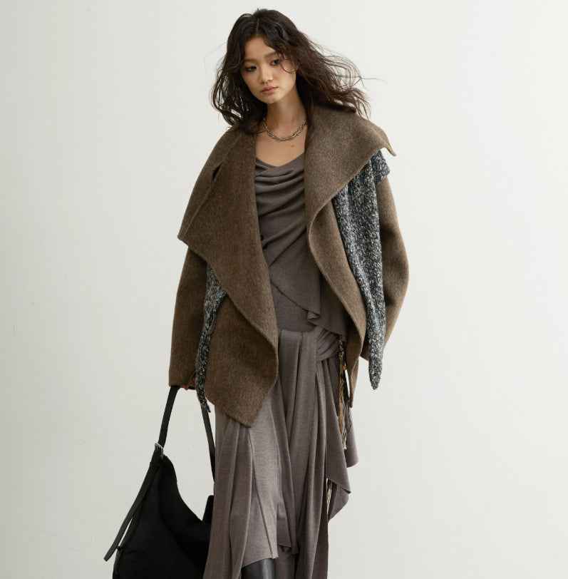 Double-Faced Wool Coat with Belt – Dark Brown