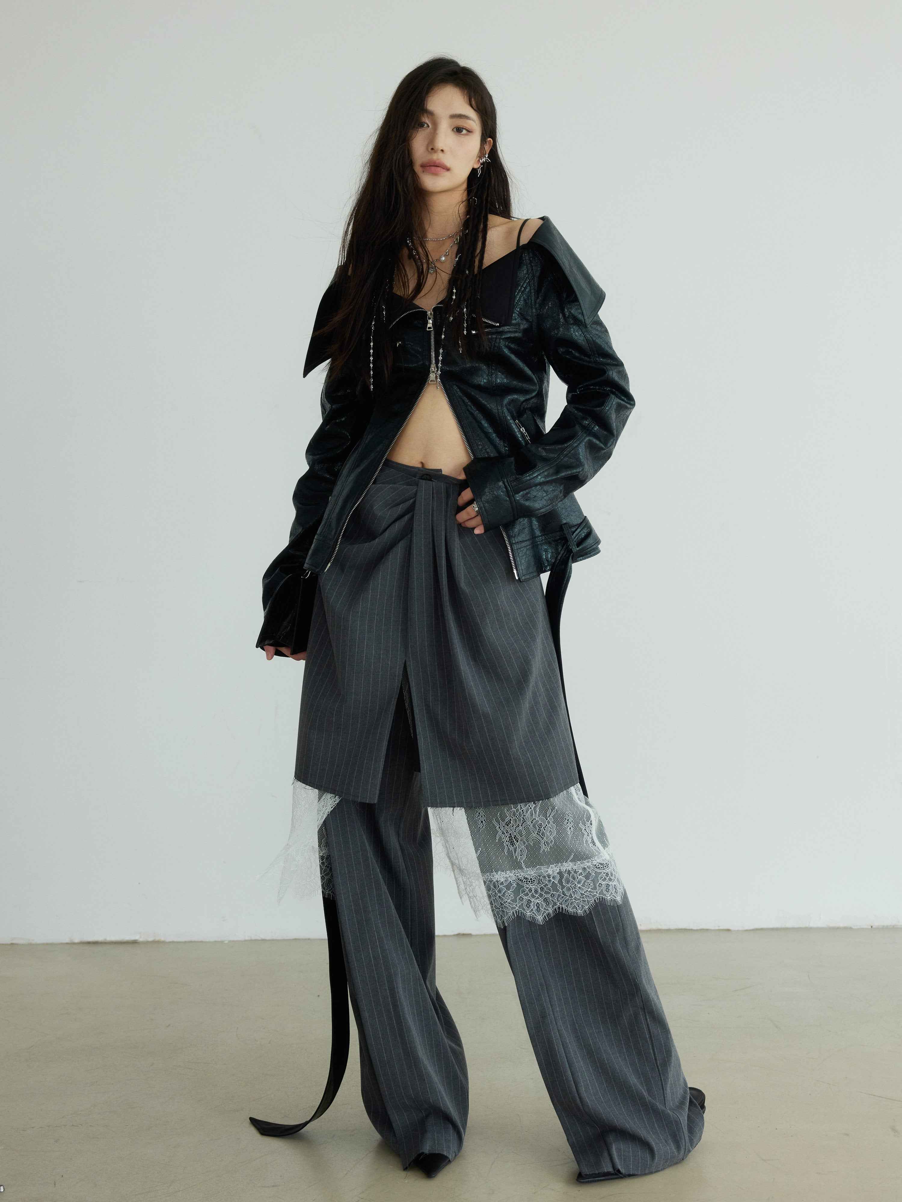 Women's Three-Piece Cut-Out Sculptural Trousers — Gray Stripes, S–L