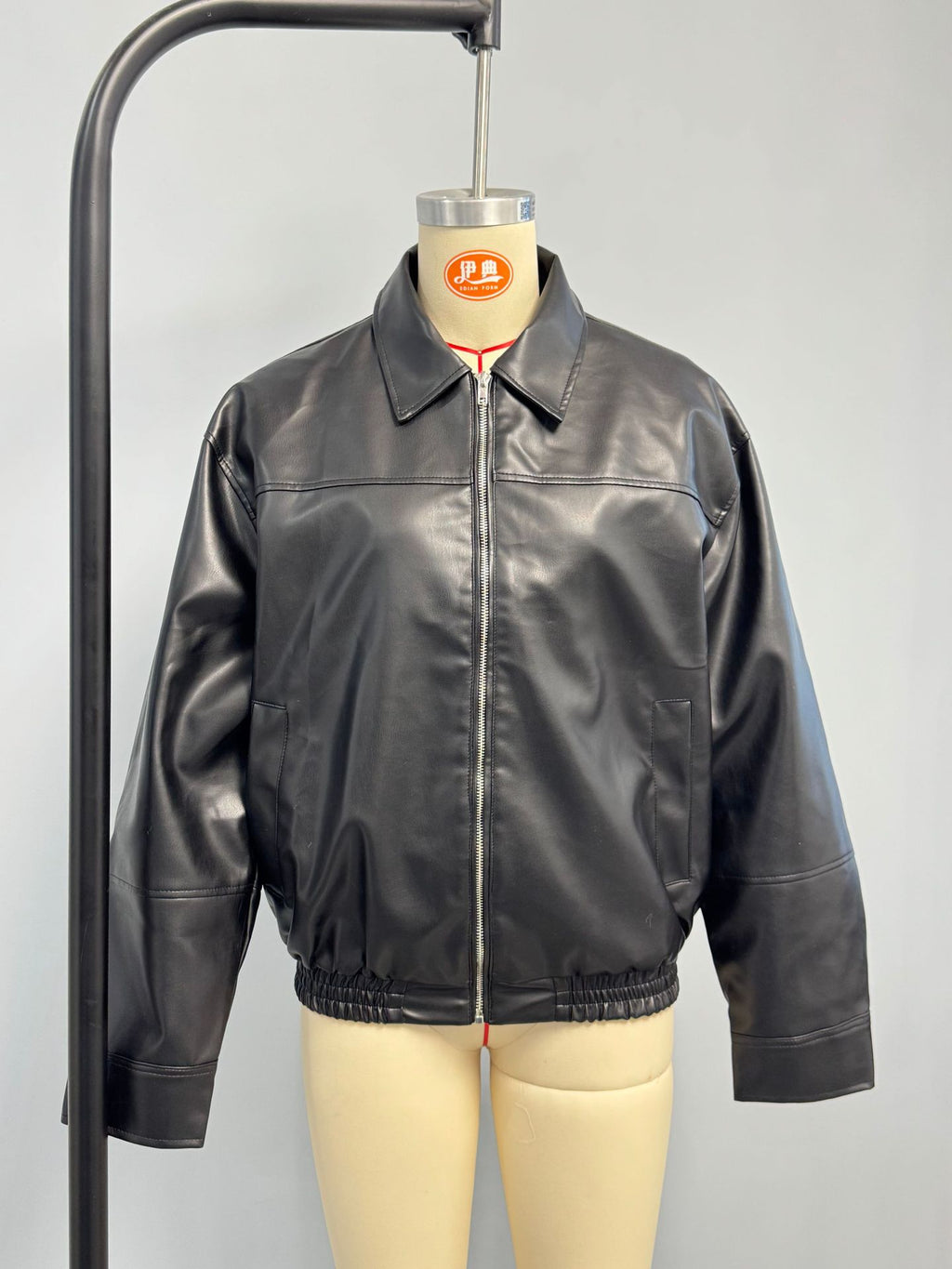 Faux Leather Patchwork Bomber Jacket