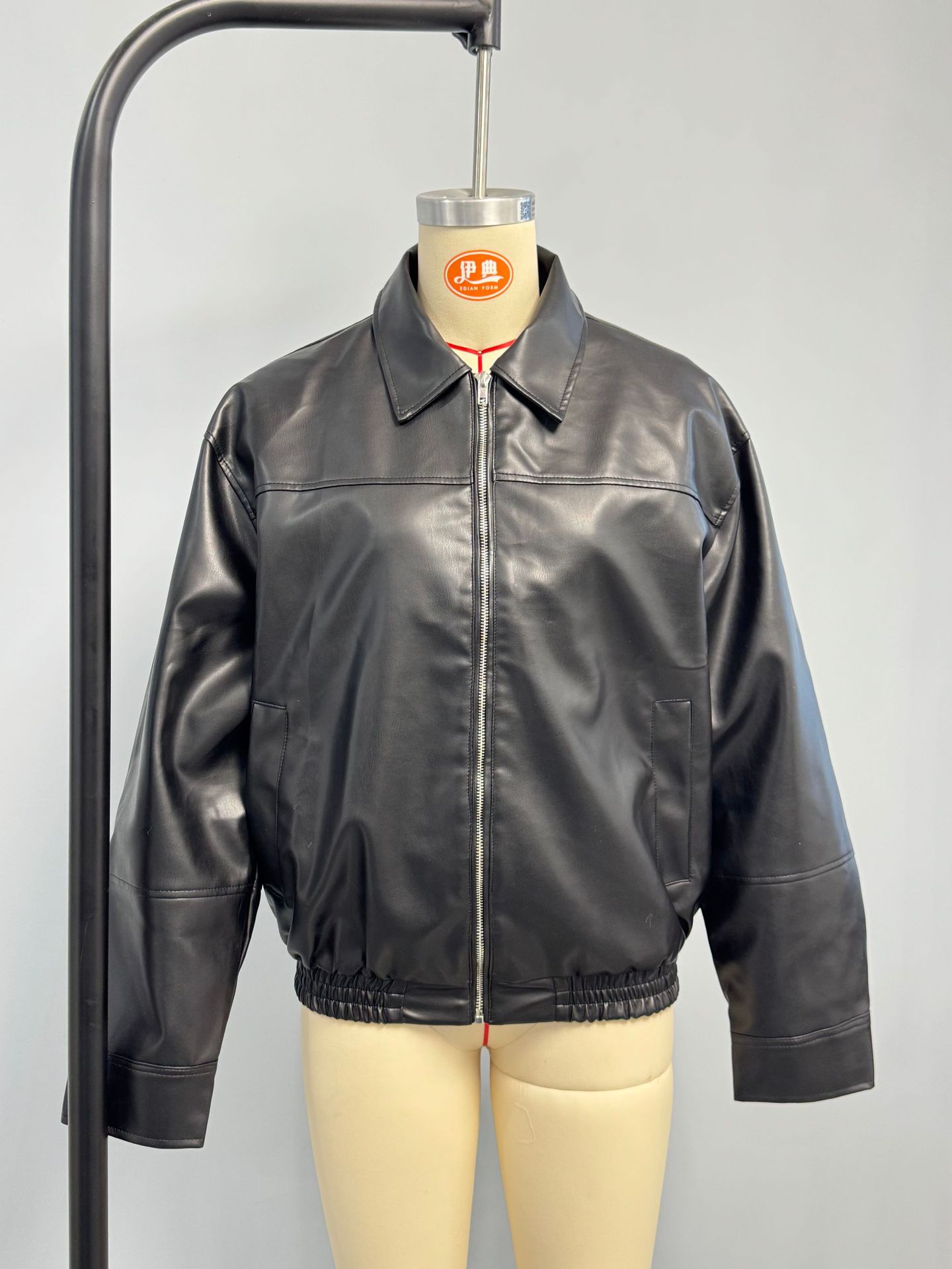 Faux Leather Patchwork Bomber Jacket