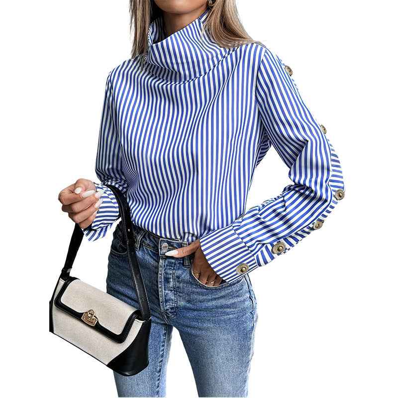 Striped Button-Up Long Sleeve Shirt | Women's Casual Blouse