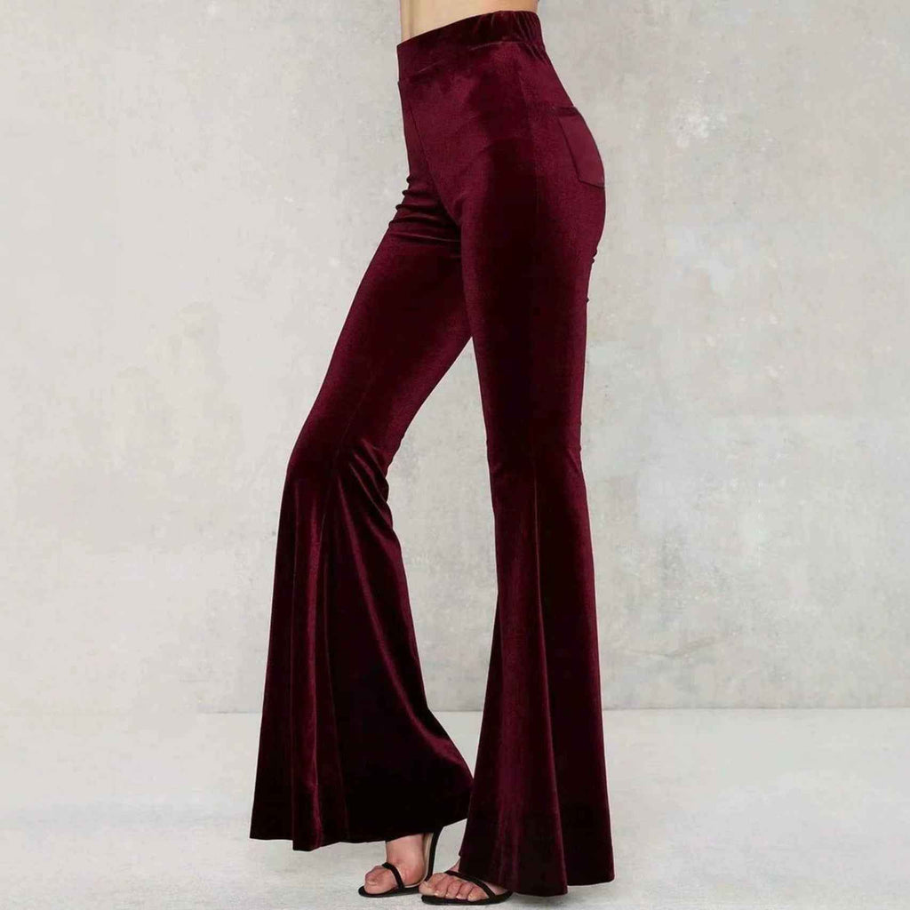 Womens Gold Velvet High-Waisted Slimming Flare Pants