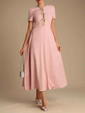 Rhinestone-Embellished A-Line Dress — High Waist, Elegant Office Wear