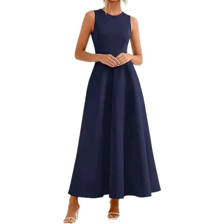 High-Waist Draped A-Line Sleeveless Maxi Dress