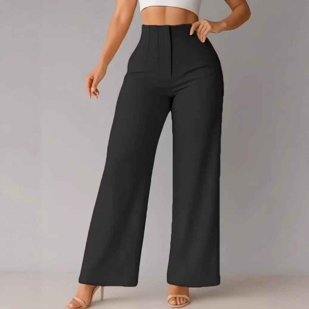 Women's High-Waist Solid Colour Wide-Leg Trousers — Full Length