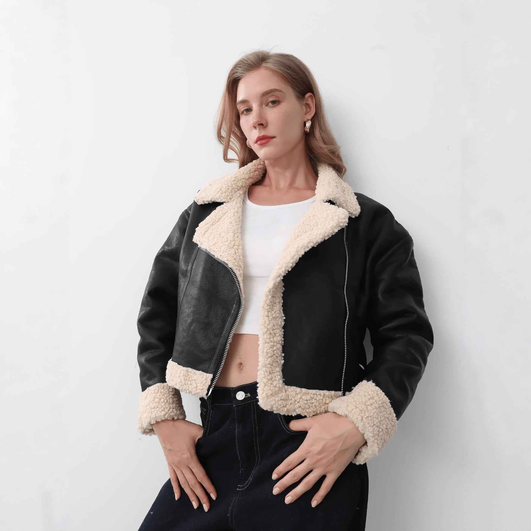 Women's Street Style Zip-Up Faux Leather Jacket — Black, XS–L