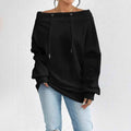 Off-Shoulder Drawstring Sweatshirt | Boat Neck Loose Pullover