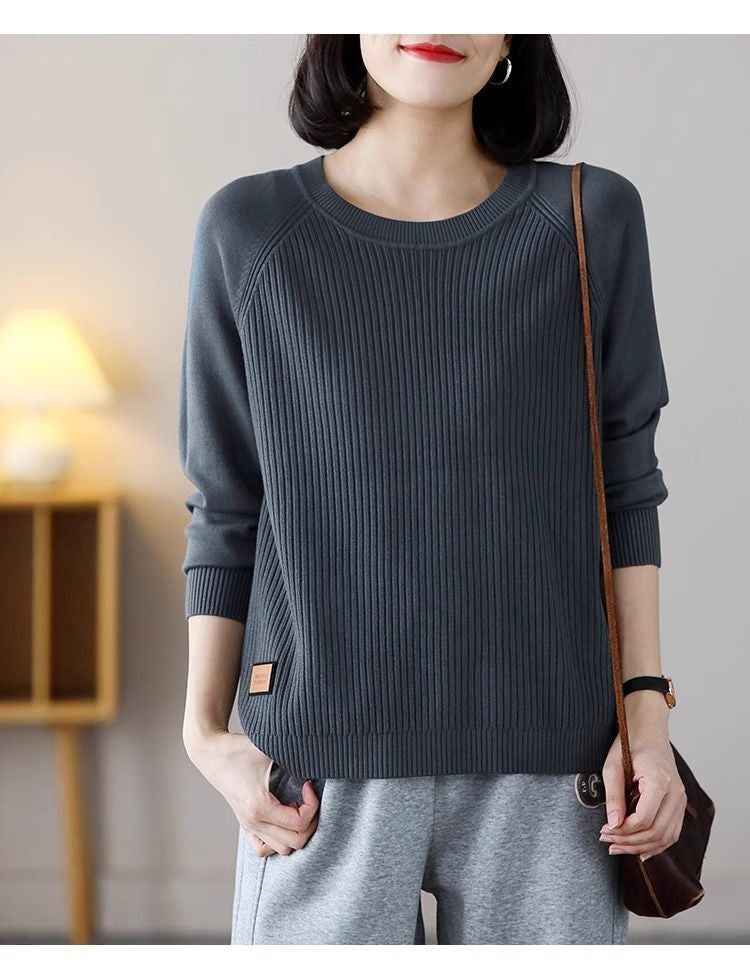 Womens Crew-Neck Pullover Knitted Top