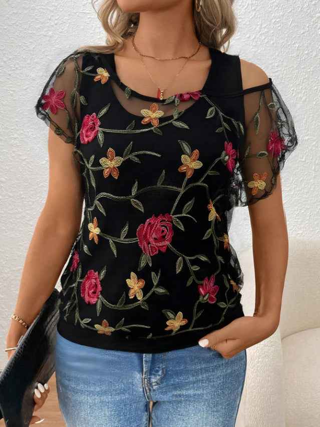 Jacquard Knit Faux Two-Piece Top – Mesh Detail