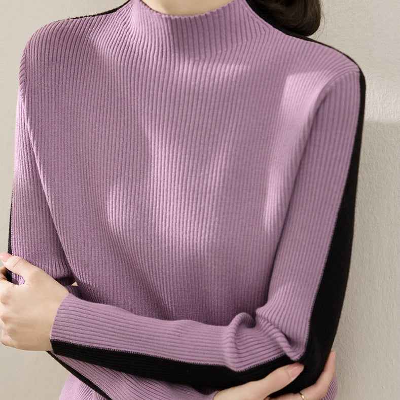 Mock Neck Reversible Sweater – Viscose Blend, Long Sleeve