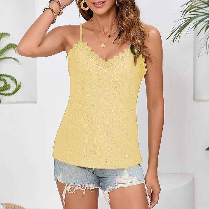 Arrival Womens Solid-Color Lace-Trimmed Strap Vest