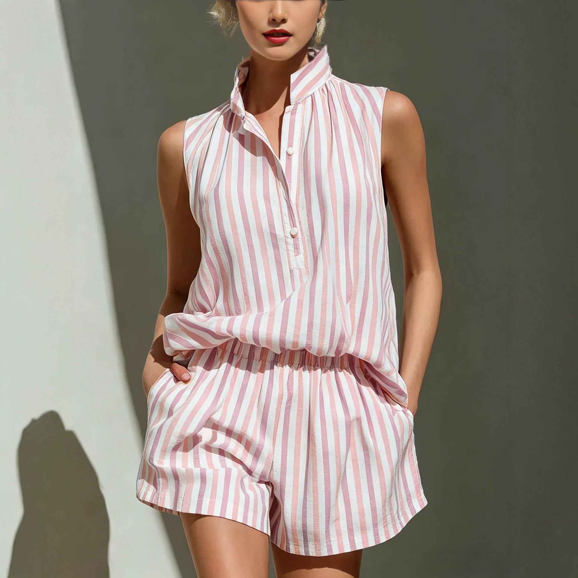 Striped Vest & Shorts Two-Piece Set