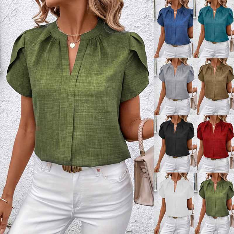 Petal Sleeve V-Neck Blouse | Relaxed Fit Shirt