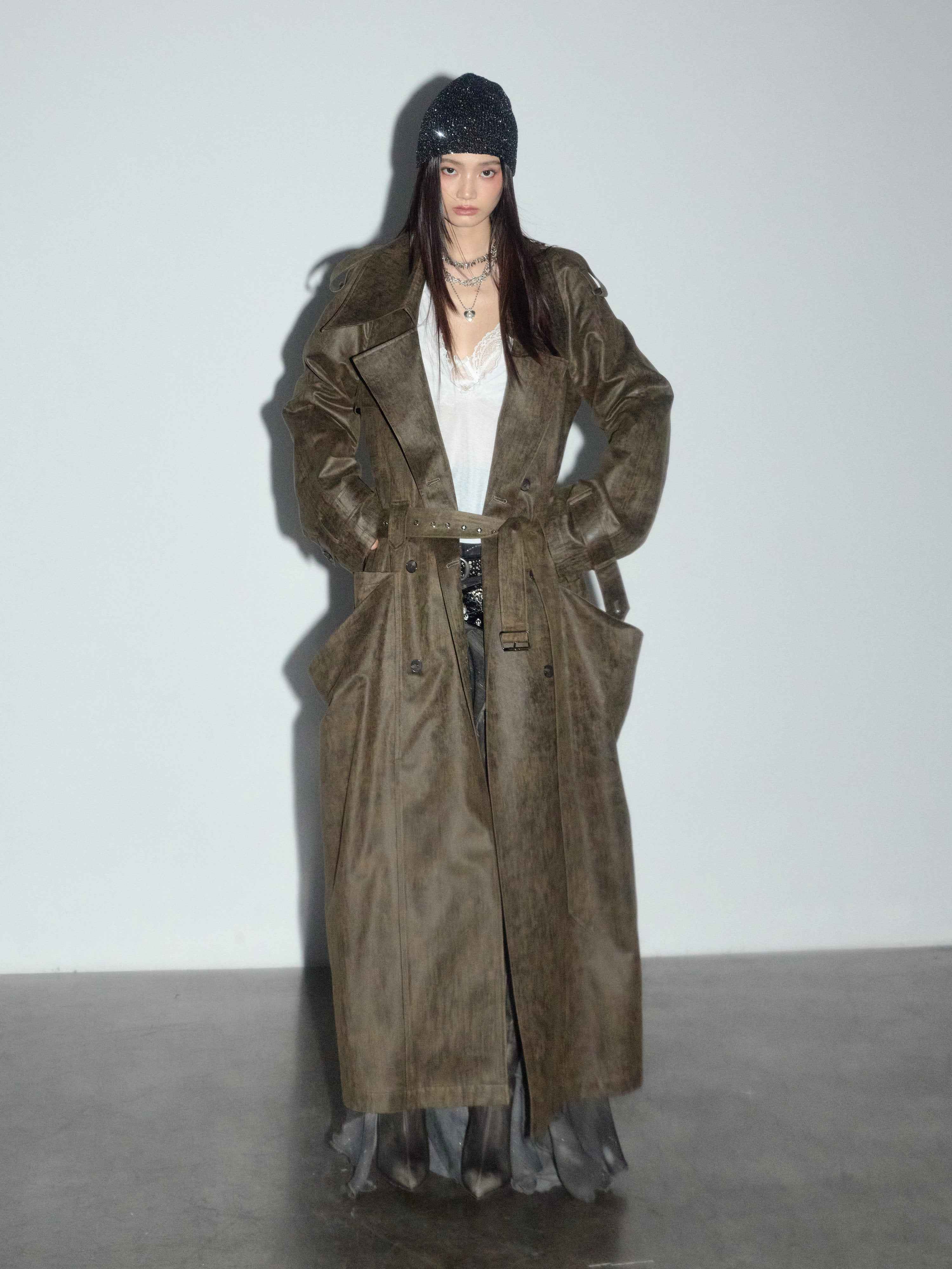 Women's Retro PU Leather Large Pocket Coat