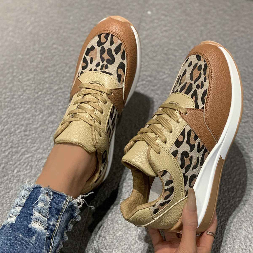 Leopard-Print Chunky Wedge Lace-Up Sneakers
