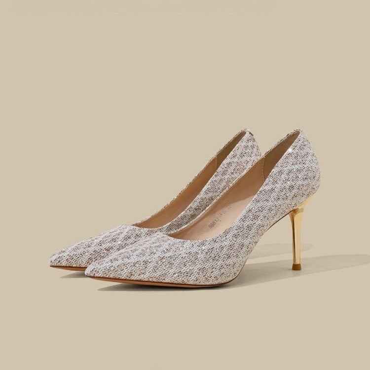 Elegant Pointed Toe Glitter High Heels, Shallow Thin Heel Bridal Shoes, French Retro Classy Pumps