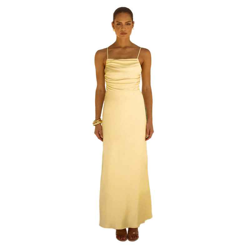 Open-Back Lace-Up Slip Dress – High Waist Maxi for Women