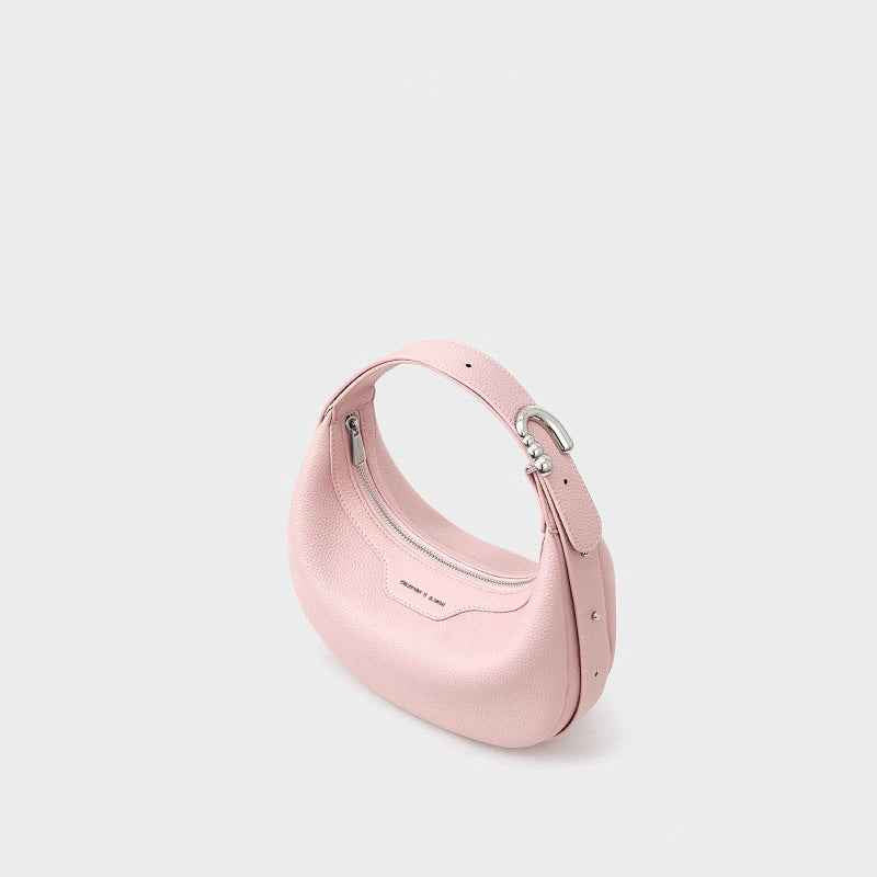 Genuine Leather Dumpling Shoulder Bag — Pink, White & Black